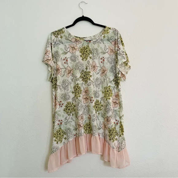 Cato est.1946 Floral Print Women's Top with Ruffle Hem size L spring light airy - Picture 2 of 10